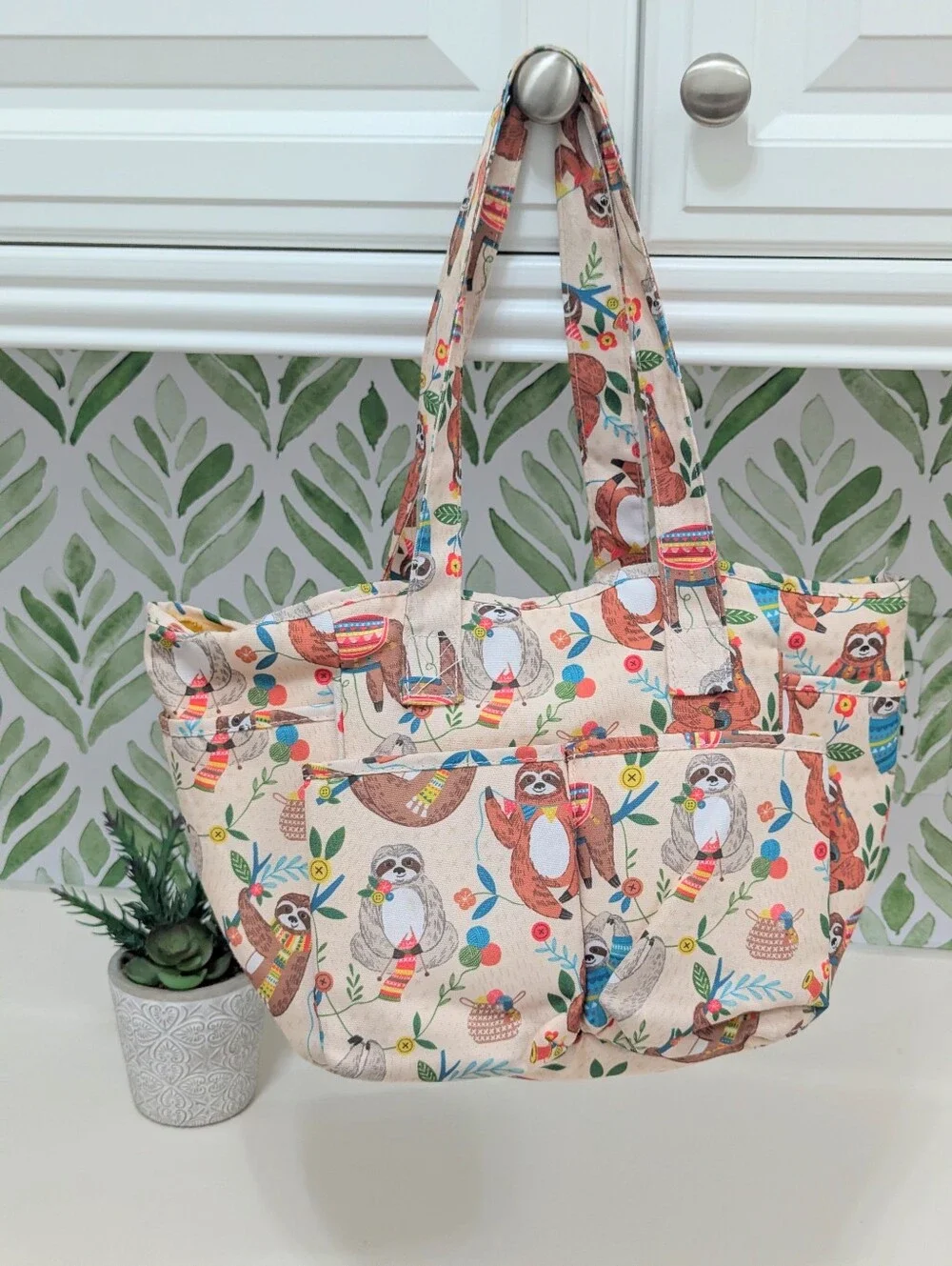 Sloths Knitting Print Craft Purse